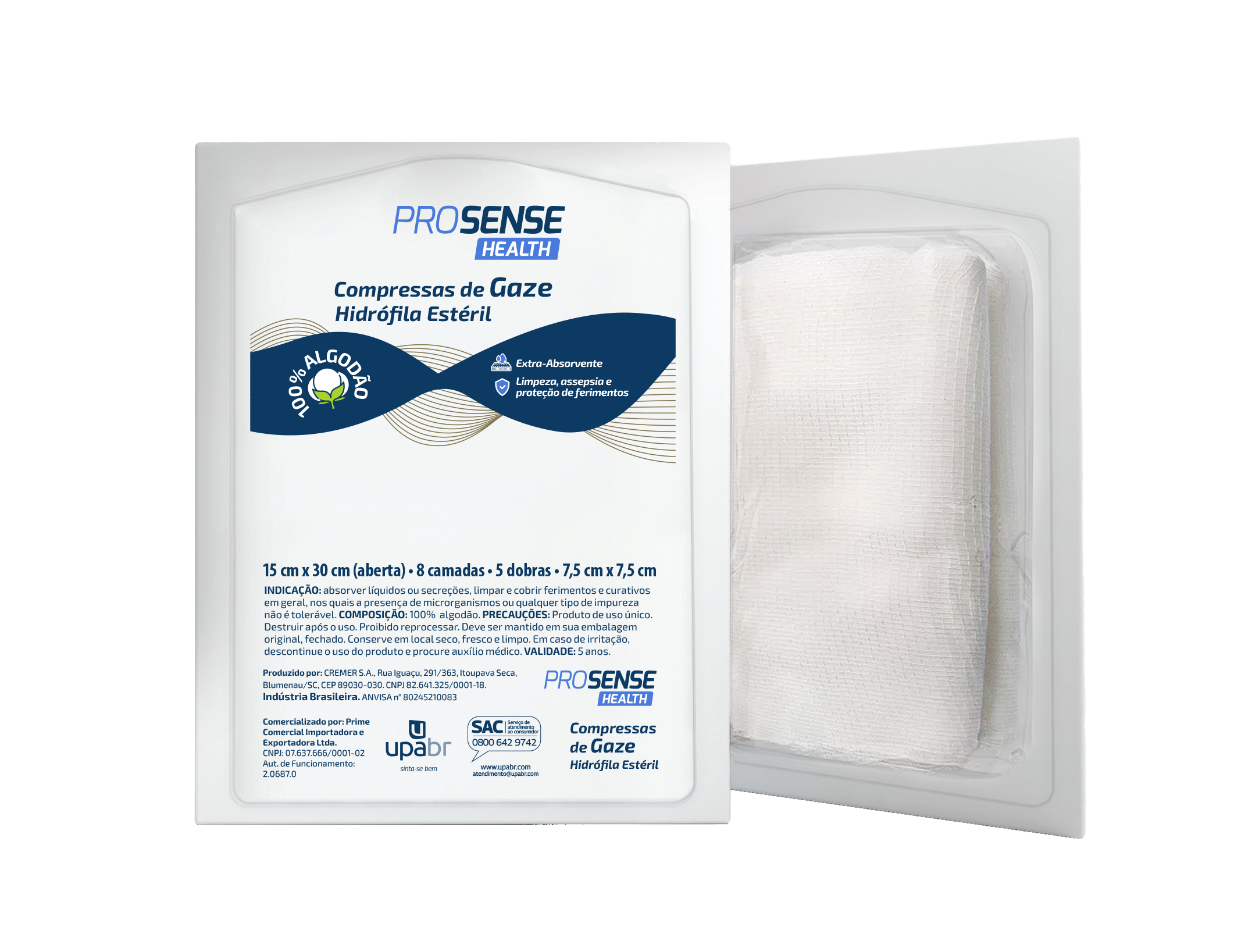 COMPRIMIDO ESTÉRIL ETO PROSENSE HEALTH 11F 7,5 X 7,5CM C/ 5 UN
